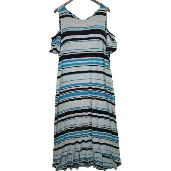 Lane Bryant Womens Striped Cold Shoulder Maxi Dress 14/16 Cuto out Sleeveless - Picture 2 of 9